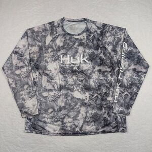 Huk Performance Fishing Shirt Mens XXL Grey Mossy Oak Fracture Camo Long Sleeve